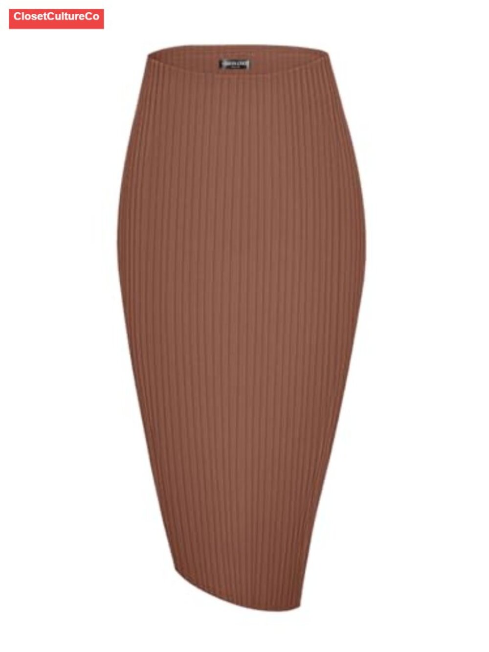 Ribbed Knit High Rise Stretch Pencil Skirt Midi Side Slit Office Wear